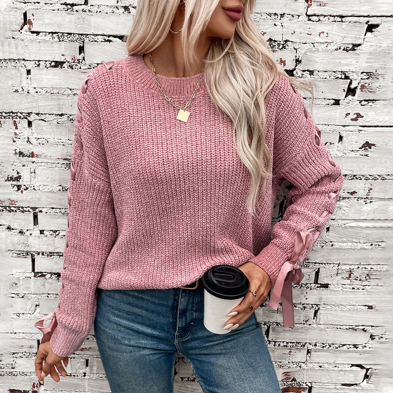 Lynn Lace-up Bow Pullover